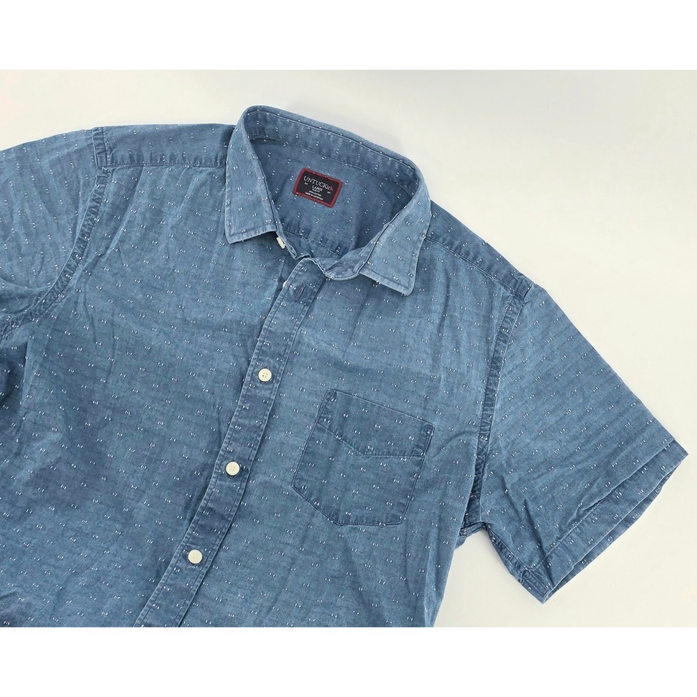 UNTUCKit Casual Slim Fit Short Sleeve Shirt Size Large Mens Blue Button Down